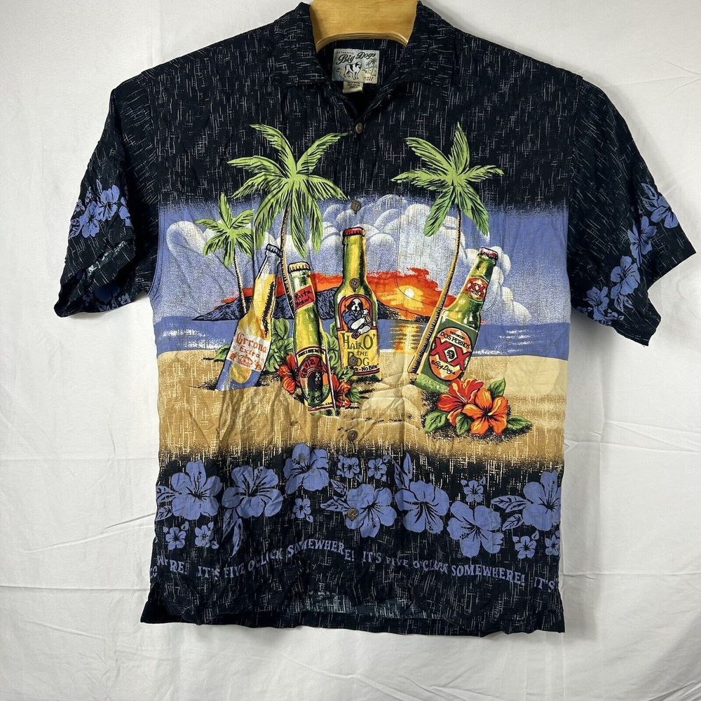 Big Dogs "Its Five O'Clock Somewhere" Buttons Up Hawaiian Shirt Size‎ Medium